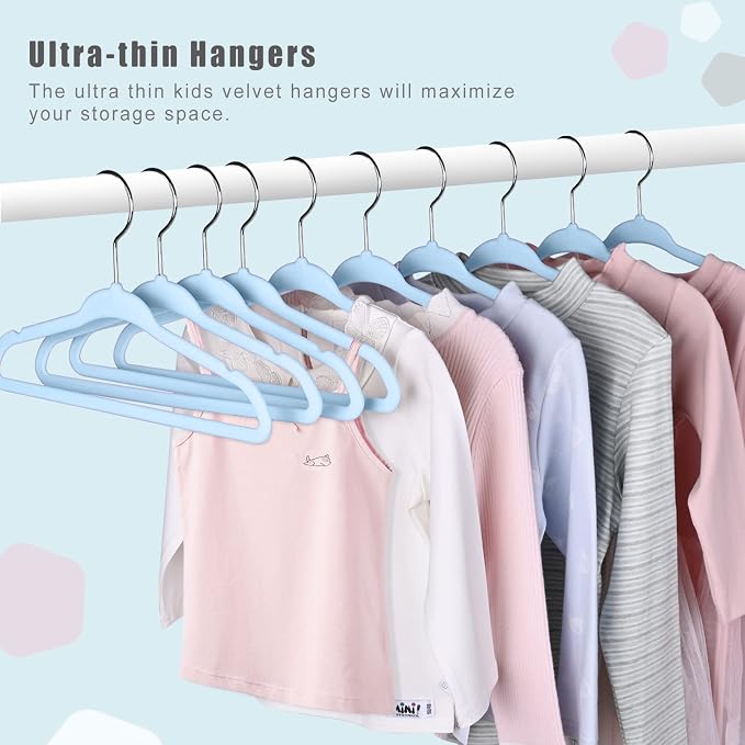 BAGAIL 50 Pack Kids Velvet Hangers 14” Inch Children's Clothes Hangers Non-Slip Baby Hangers for Infant/Toddler (Babyblue)