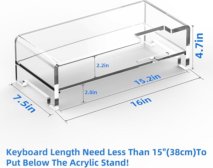Acrylic Monitor Stand Riser L16''xW7.5''xH4.7'' 2-Tier Acrylic Laptop Stand Clear Computer Stand Laptop Riser with Storage Desk Organizer Accessories for Home and Office