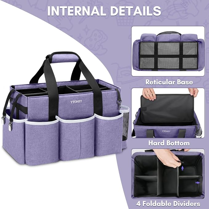 Ytonet Cleaning Caddy, Wearable Cleaning Supplies Organizer with 4 Foldable Dividers, Large Cleaning Caddy for Cleaning Supplies with Handle and Shoulder Straps, Cleaning Bags for Housekeepers, Purple