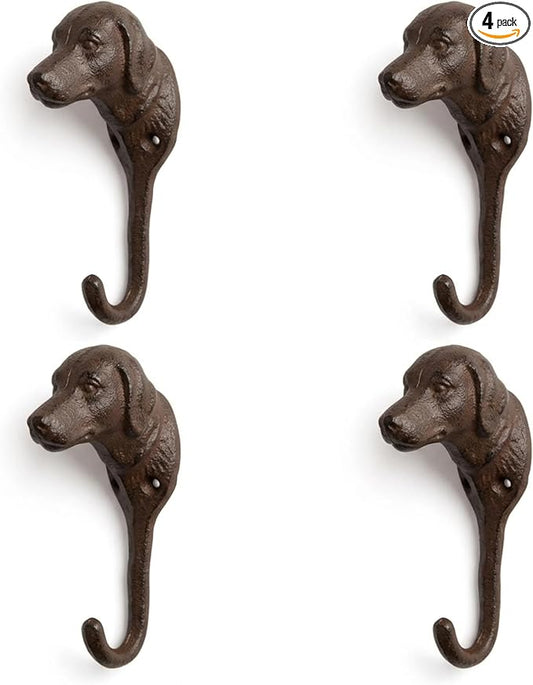 Lulu Decor Cast Iron Dog Face Wall Hooks – Set of 4 Decorative Hooks, Heavy-Duty Wall-Mounted Coat & Key Hooks, Ready to Hang