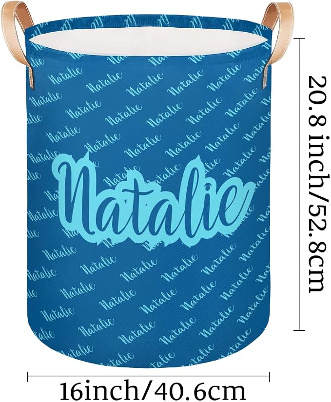 Personalized Laundry Basket, Custom Gift Laundry Hamper, Collapsible Nursery Waterproof Laundry Baskets, Dirty Clothes Toy Hamper with Handles Name Text Blue