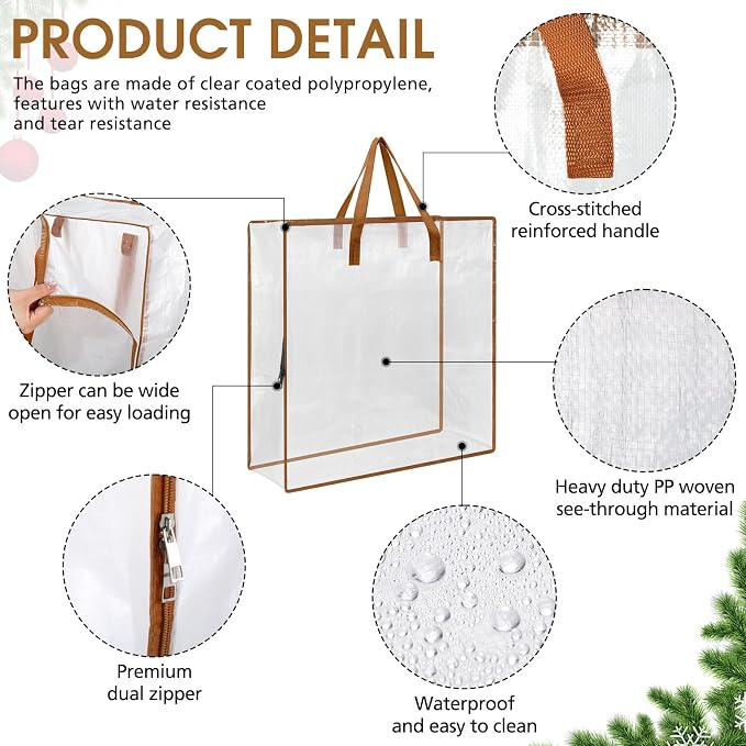 8 Pcs Clear Wreath Storage Bags 26 Inch Garland Container Door Garland Holiday Wreath Storage Holder with Handle and Zipper Heavy Duty Plastic Packing Totes(Camel)