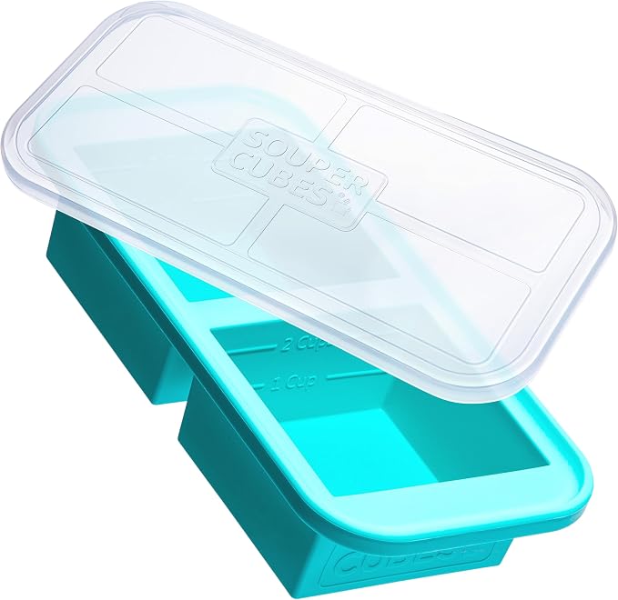 Souper Cubes 2 Cup Silicone Mold for Food, Aqua, 1-Pack | 100% Platinum-Cured Silicone Freezer Mold, Oven and Microwave Safe, Perfect for Freezing Lasagna, Casseroles and More