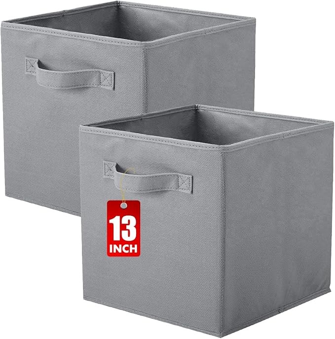 ShellKingdom Storage Bins, Foldable Fabric Storage Cube And Cloth Organizer | Storage Drawer For Closet And Toys, 13 X 13 X 13 INCH, 2 Pack (Grey)