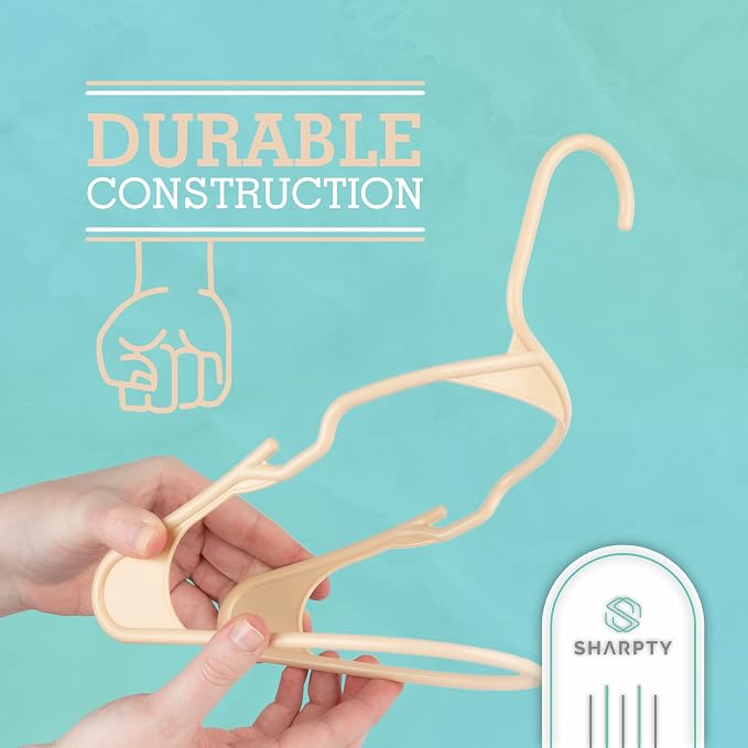 Sharpty Plastic Hangers Clothes Hangers for Clothing, Closet, Coats & Shirts - Notched, Durabl & Space Saving - for Everyday Standard Use, Room Essentials & Basics - 50 Pack - Beige