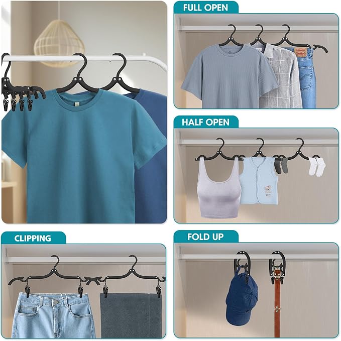 30Pcs Foldable Travel Hangers with Clips Cruise Essentials 2026 Phone Sized | Portable Travel Essential Plastic Cruise Ship Essentials Cruises Must Haves for Suitcase Camping Flying RV Europe Vacation