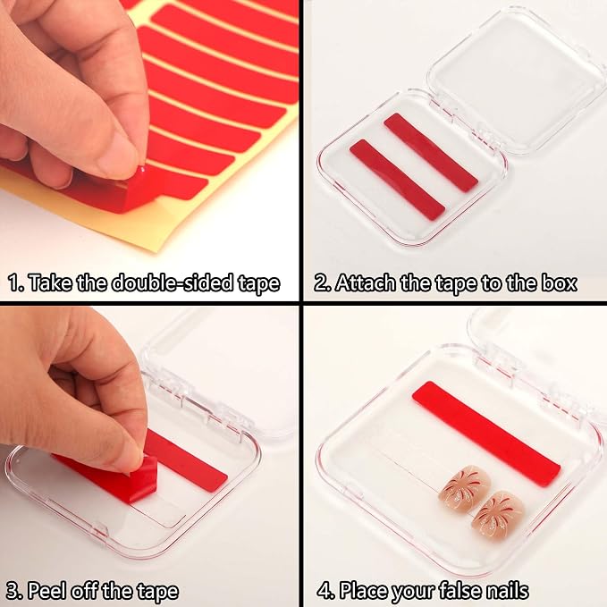 30 Pcs Press On Nail Storage Box Container False Nail Organizer Acrylic Display Case Packaging Box with a Large Stackable All-In-One Box and 120 Pcs Double Sided Adhesive Nail Display Tape