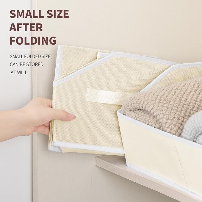 Homsorout Storage Bins for Shelves - Large Trapezoid Closet Shelf Organizer, Fabric Organization Bins with Handles, Storage Baskets for Clothes, Towel, Purse, 4 Pack, Beige