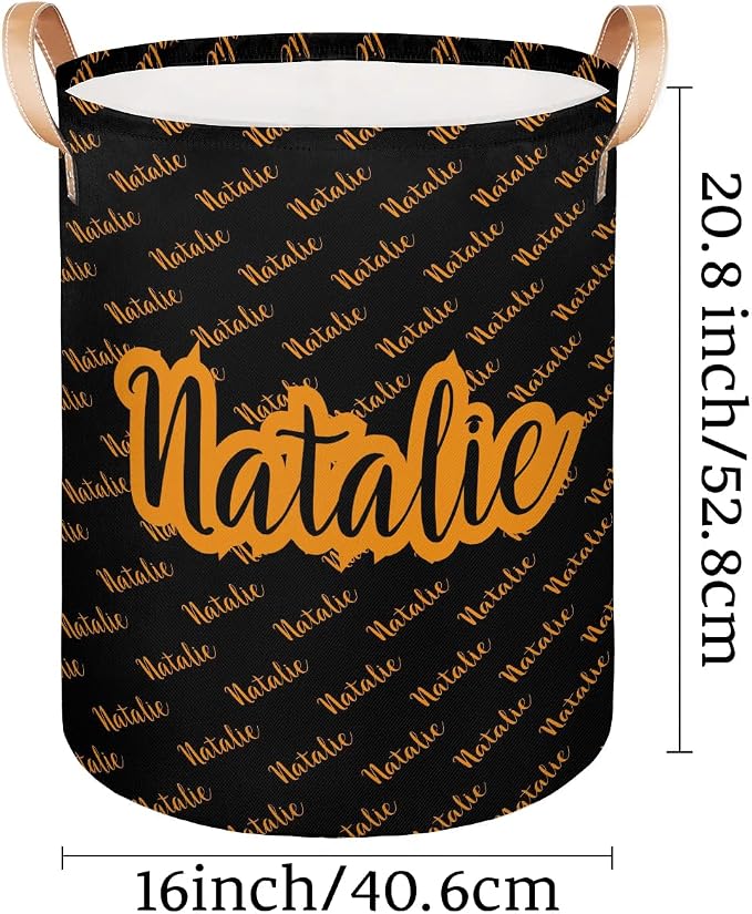 Personalized Laundry Basket, Custom Gift Laundry Hamper, Collapsible Nursery Waterproof Laundry Baskets, Dirty Clothes Toy Hamper with Handles Name Black Orange