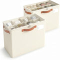 Varhomax Shoe Organizer Box for Closet, Small Fabric Shoe Storage Bin with Adjustable Dividers & Clear Cover, Saving Space Sneakers & Sandals Containers for Entryway, Cubby, Beige 2 Pack