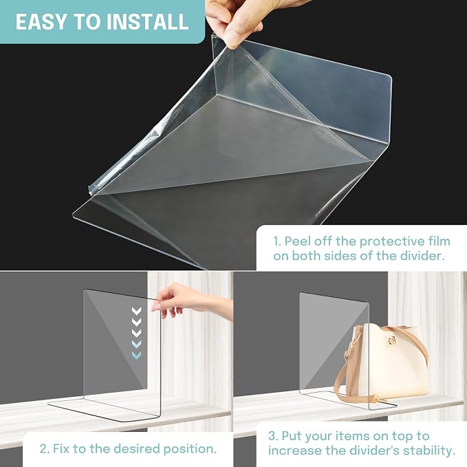 OKPOW Acrylic Shelf Dividers for Closet Organization: 4 Pack Durable Clear Shelves Separators for Clothing Adjustable 12" Tall x 10" Deep