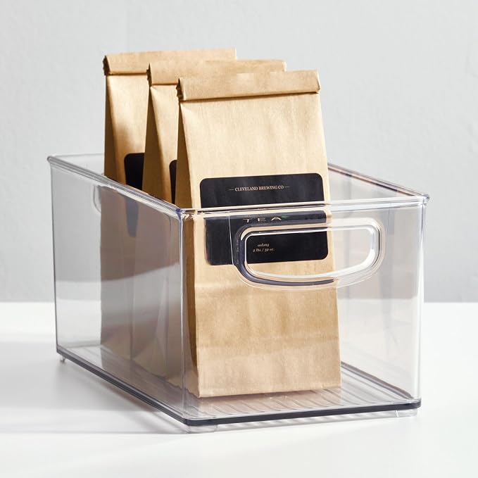 mDesign Plastic Kitchen Organizer - Storage Holder Bin with Handles for Pantry, Cupboard, Cabinet, Fridge/Freezer, Shelves, Counter - Holds Canned Food, Snacks - Ligne Collection - 2 Pack - Clear