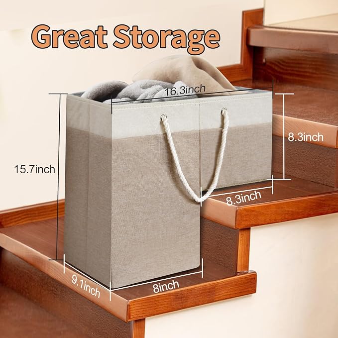 Stair Basket for Stairs with Handle, Staircase Baskets for Carpeted and Wooden Stairs,16" Step Storage Basket for Toys, Clothes, Books, Tools, with Hard Board, Anti-slip (1, Brown)