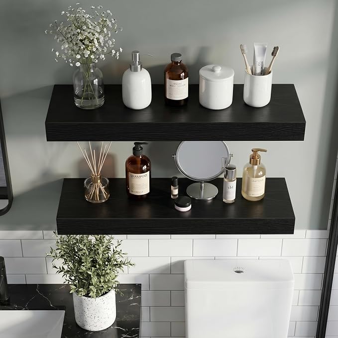 Vivelove 40 Inch Floating Shelves Wall Mounted for Display, 6.5 Deep Duty Shelves with Invisible Brackets for Living Room,Bedroom,Kitchen, Bathroom Storage & Decor,40" Wx6.5 Dx1.4 H - Black