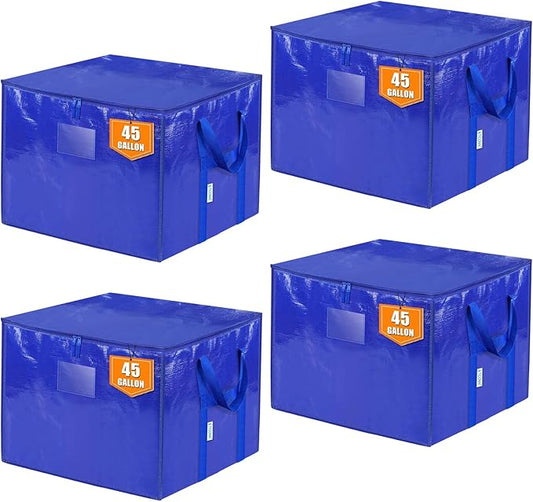 TICONN 4 Pack Extra Large Moving Bags with Zippers & Carrying Handles, Heavy-Duty Storage Tote Moving Boxes for Space Saving (4 PK, 45 Gallon)