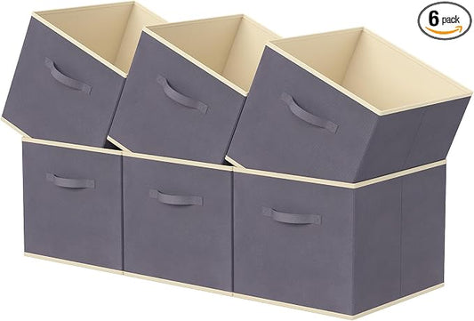 Lifewit Storage Cubes, Foldable Decorative Fabric Storage Baskets for Organizing Home Organizers with Handles for Shelves, Closet, 11 Inch Bins, 18L Gray, 6 Packs