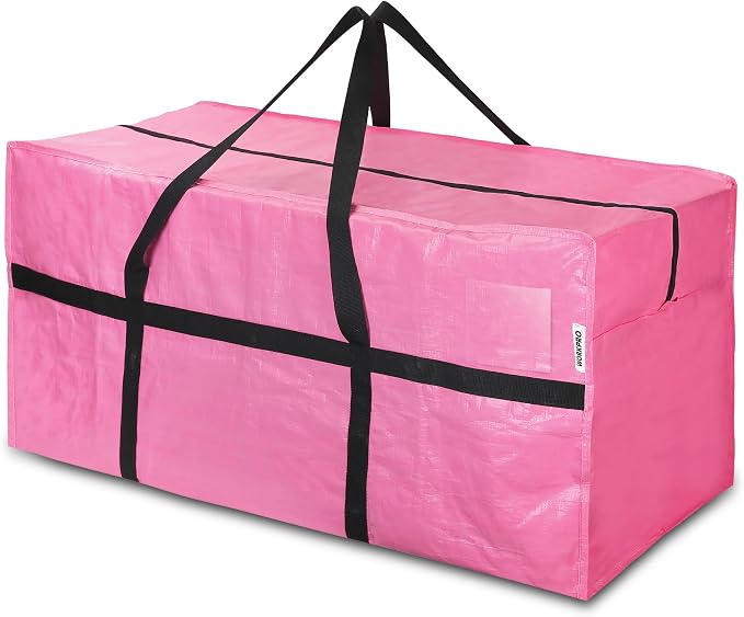 WORKPRO 1-Pack 66 Gallon Extra Large Moving Bags with Zippers & Carry Handles, Heavy-Duty Storage Totes, 45" x 16" x 22", Holds Up to 110 lbs, for Moving, Dorm Move-In & Storage Organization, Pink
