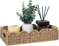 CubesLand Bathroom Basket Organizer w/Cut Out Handle, Back of Toilet Paper Storage Baskets for Bathroom Countertop Decorative, Small Scalloped Wicker Basket Also for Home Decor, Living Room, Neutral