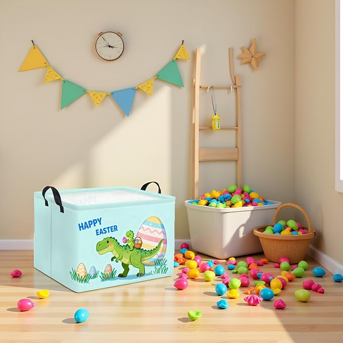 Rectangular Easter Basket for Home Kitchen Baby Girls Basket Cute Storage Bin Organizer Shelf Book Room Decor(Cute Dinosaur)