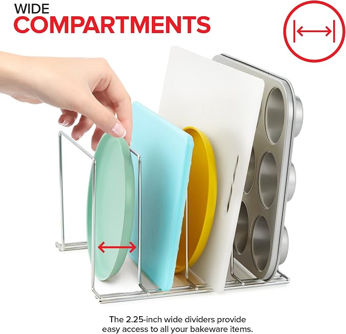 Stock Your Home Kitchen Cabinet Organizer, Chrome (2 Pack) Steel Baking Sheet Holder with 4 Slots for Cabinet, Bakeware Organizer, Divider for Cutting Boards, Pot Lids, Pan Lids, Cookie Sheets