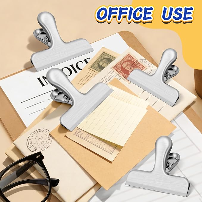 VNDUEEY 24 Pack Stainless Steel Chip Clips, Bag Clips for Food, Heavy Duty Snack Clip Clip to Seal Coffee Bags, Ideal for Office Kitchen Use, Binder Clips Large - 3 Inches, Silver