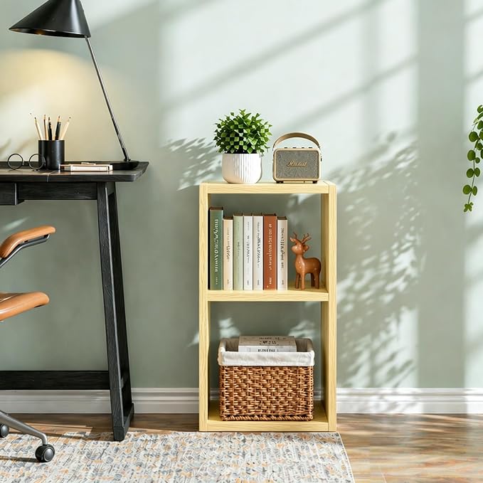 2 Cube Shelf Bookcase, Oak, 11in | Anti-Tipping Kits, Reversible Open Back, Multi Layer Multi Grid Partition Layout