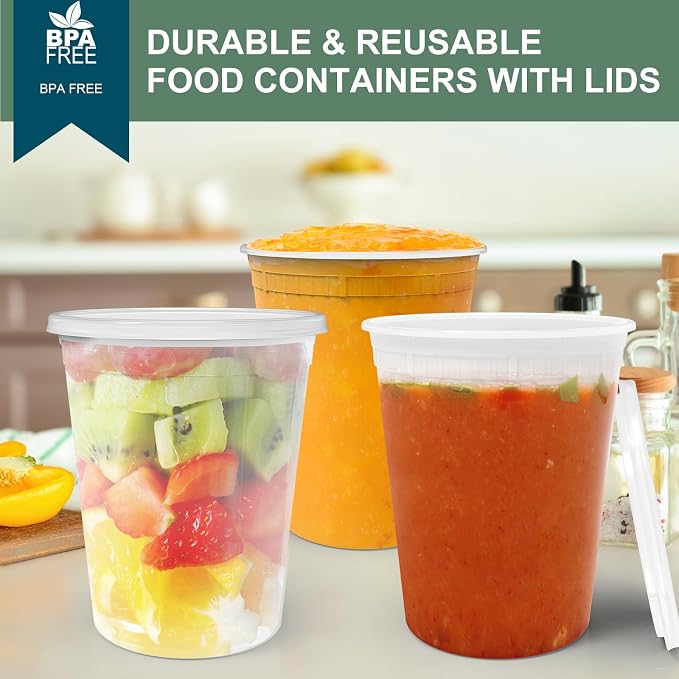 vivigu Deli Containers with Lids 32 oz [24 Set] - Soup Containers with Lids Freezer Safe, Plastic Food Storage Containers for Meal Prep, BPA Free | Portion Control | Leakproof | Microwave…