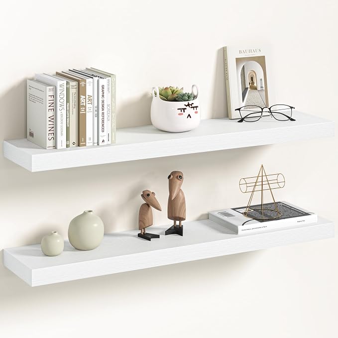 Vivelove 30 Inch Floating Shelves Wall Mounted for Display, 6.5 Deep Duty Shelves with Invisible Brackets for Living Room,Bedroom,Kitchen, Bathroom Storage & Decor,30" Wx6.5 Dx1.4 H - White
