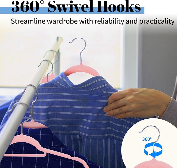 Smartor Pink Velvet Hangers 20 Pack, Space Saving Clothes Hanger with Tie Bar, Non-Slip Felt Hangers with Shoulder Notches, Heavy Duty Suit Hanger for Coat, Shirt, Pants, Dress | Non-slip Felt, Shoulder Notches and 360° Hooks Keep Suits, Dresses and Pa...