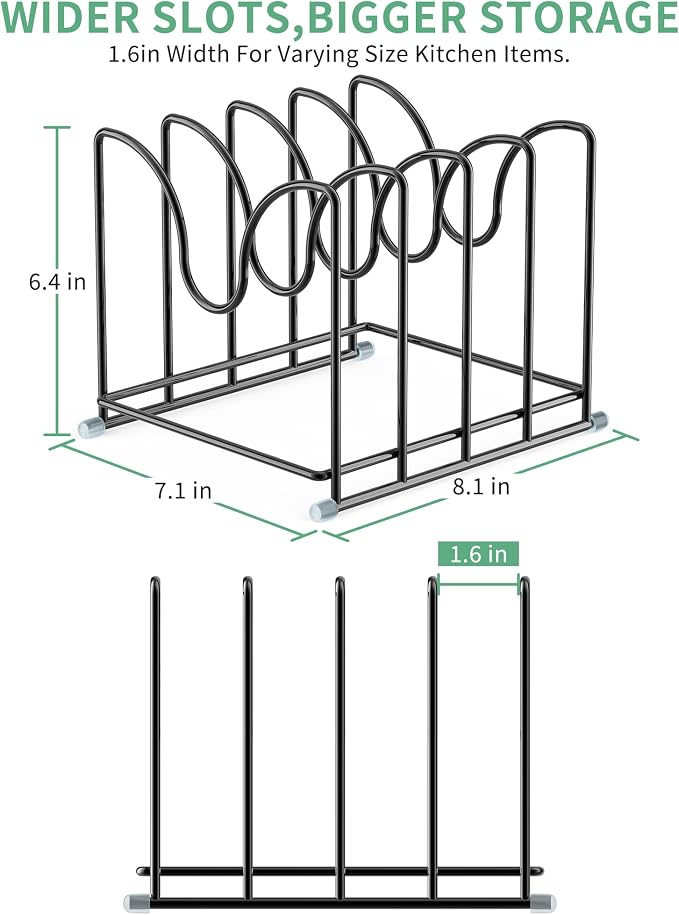 Pot Lid Organizer Rack,1.6in Wide Cutting Board Organizer for Pan Lids,Baking Sheets,Cookie Sheets, with 4 Slots,Cutting Board Holder Rack(1PC-Large)