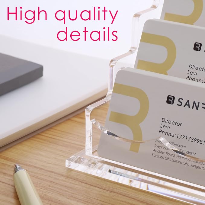 SANRUI Acrylic Multiple Business Card Holder Display for Desk, 15 Slots Business Card Stand, Clear Horizontal 5 Tier Business Card Holders, Holds 750-900 Cards