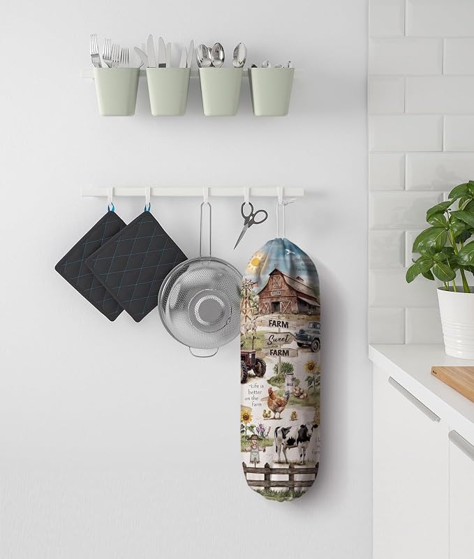 Sweet Farm Life Plastic Bag Holder,Grocery Bag Holder Organizer Storage,Farmhouse Kitchen Decor 23"x9"