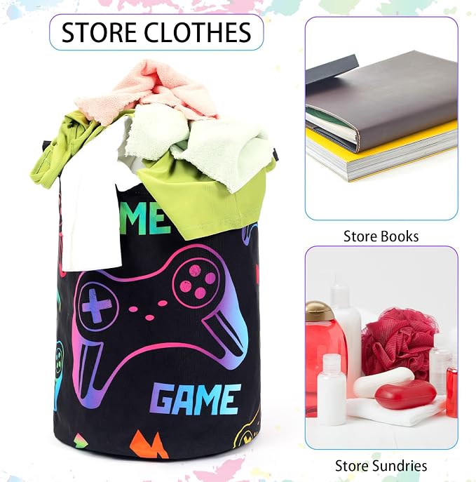 Zhehao 2 Pcs Gamer Laundry Basket Boys Kids Laundry Hamper Gamer Room Decor Gaming Storage Basket Hamper Clothes Organizer Nursery Toy Storage Bin for Gifts Bedroom Bathroom Decoration(Fresh)