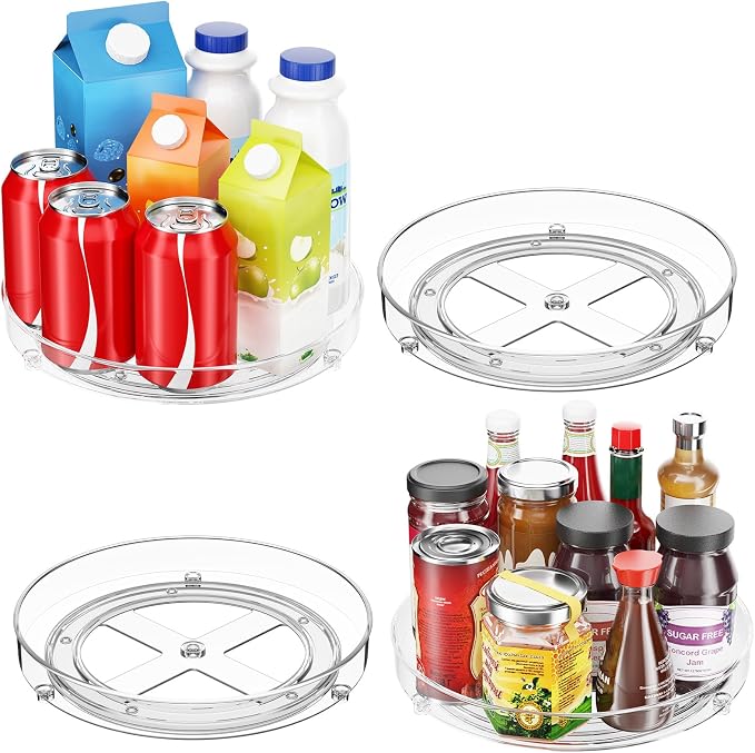 Optish 4 Pack Lazy Susan Organizer, 9.5 Inch Lazy Susan Turntable for Cabinet, Refrigerator Organizer for Pantry Organizers and Storage, Non-Skid Fridge Organizer