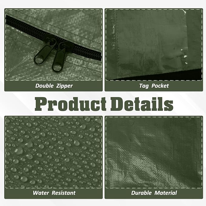 Windyun 4 Pack 177 Gallon Extra Large Moving Bags XXL Heavy Duty Storage Bag with Strong Zipper Handle Jumbo Big Tote Box Foldable for College Dorm Travel Clothes Duffle Blanket Pillow(Army Green)