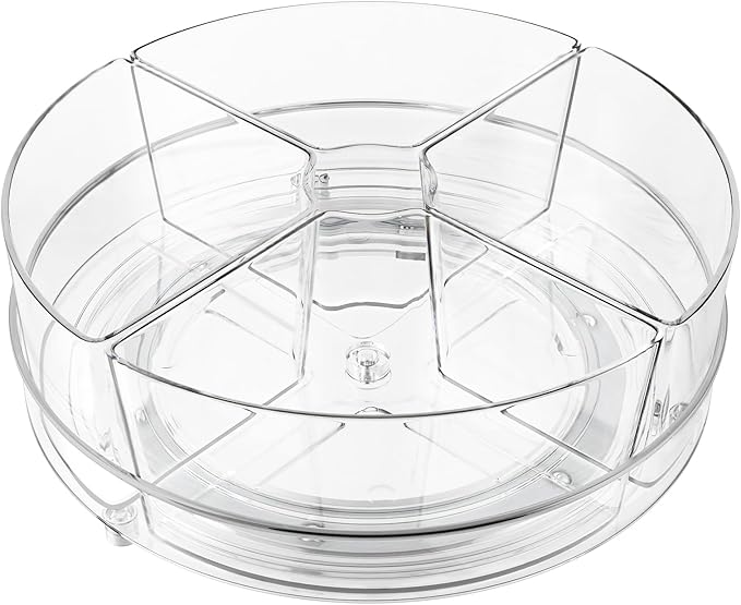 Lazy Susan Organizer, 9 inch Rotating Storage Organizer with 4 Removable-Bins,Turntable Organizer for Fridge, Kitchen, Vanity, Cabinet