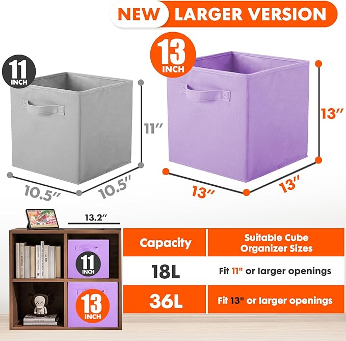 ShellKingdom Storage Bins, Foldable Fabric Storage Cube And Cloth Organizer | Storage Drawer For Closet And Toys, 13 X 13 X 13 INCH, 6 Pack (Lavender)