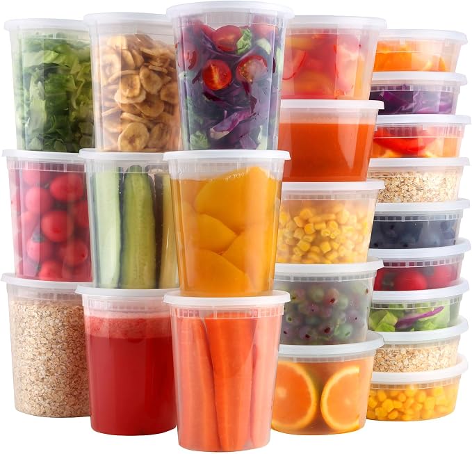 Deli Containers with Lids, 8/16/32oz, 48 Sets 【8,16,32oz 16 Each】 | BPA Free,Microwave Dishwasher Leakproof Freezer Safe,Takeout Soup Containers with Lids,Food Storage Containers with Lids