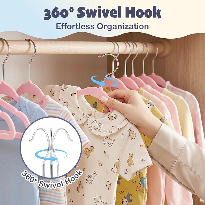HOUSE DAY 11 Inch Velvet Baby Hangers 50 Pack Lt-Pink, Premium Kids Hangers for Children, Infant & Toddler Clothes, Durable Non Slip Small Baby Felt Hanger for Closet, Ideal for Everyday Use