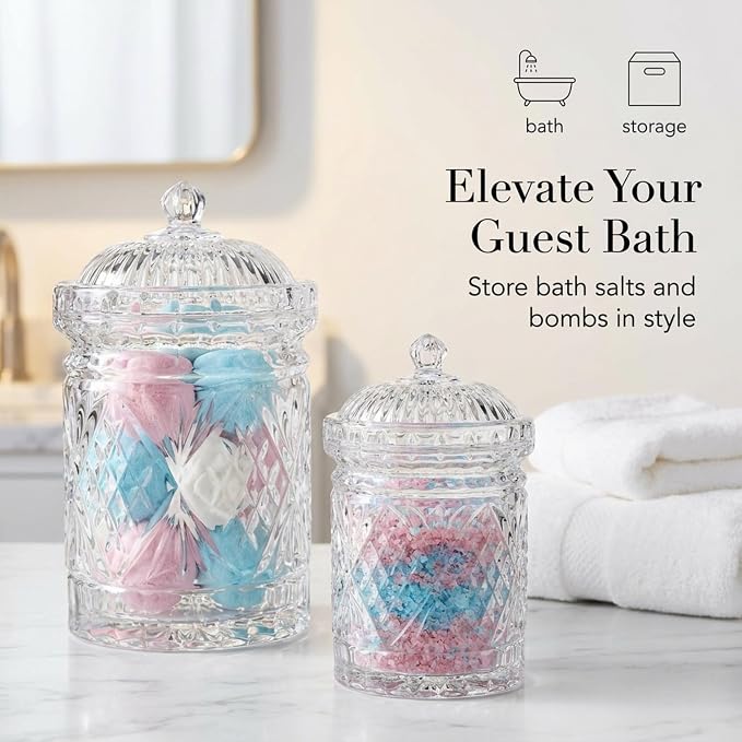 Godinger Canister Set, Crystal Glass Canisters Food Storage Candy Jars, Biscuit Barrel - Dublin Collection, Set of 2