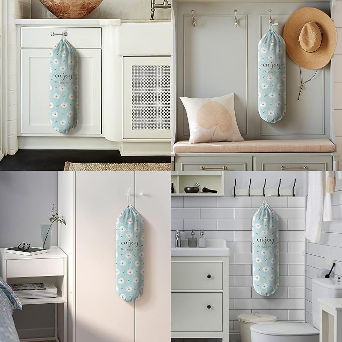 Hglian Daisy Grocery Bag Holder Flowers Plastic Bag Holder Storage Organizer,Daisy Kitchen Décor-Blue Extra Large