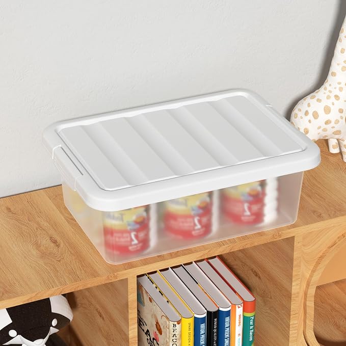 14 Quart Plastic Stackable Storage Box, Clear Latching Bin with White Lid, 2 Pack