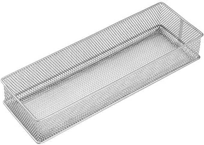 YBM Home Silver Mesh Drawer Organizer and Storage for Kitchen Drawers, Serves as School Supply Holder, Office Desktop Organizer Basket, Makeup and Craft Supplies Organization, (1 Unit, 4x12x2 Inch)