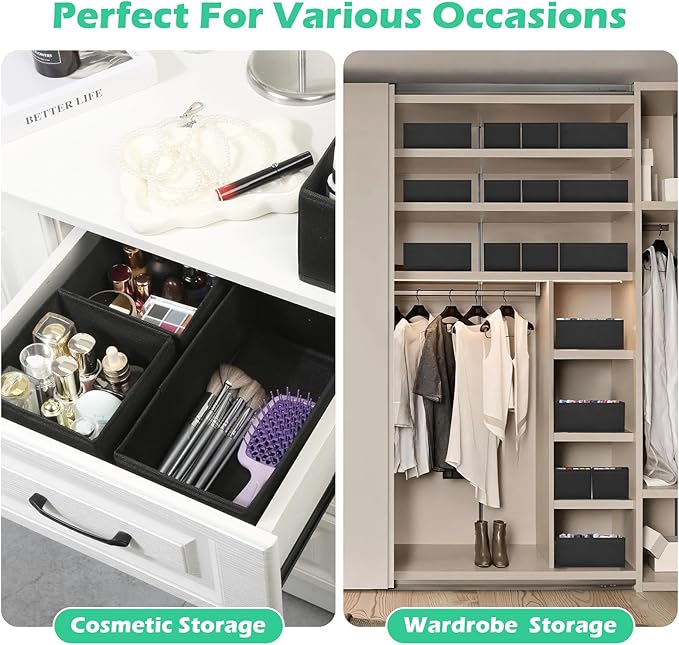 Drawer Clothes Organizer 16-Pack, Black 3 Sizes Underwear Drawer Dividers, Fabric Folding Wardrobe Organizer, Can Store Baby Clothes, Bras, Underwear, Panties, Belts, Socks, Ties