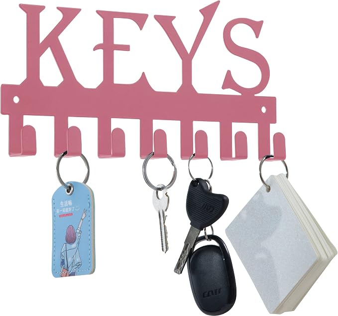 FairyCity Keys Holder for Wall Metal Vintage Keys Hook-25cm*12.8cm Home Decor Key Hanger Decorative with 7 Hooks,Pink
