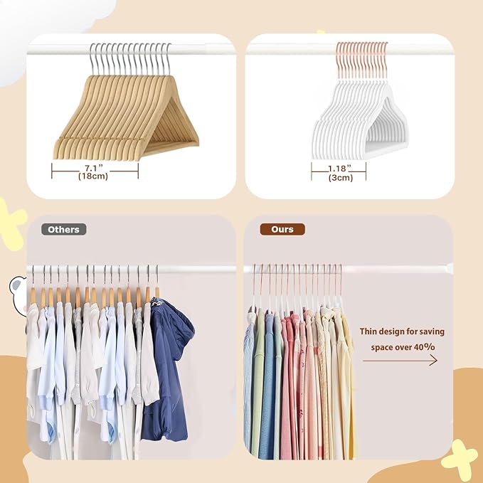 Baby Velvet Hangers Non-Slip Space Saving Swivel Hook 32 Pack White