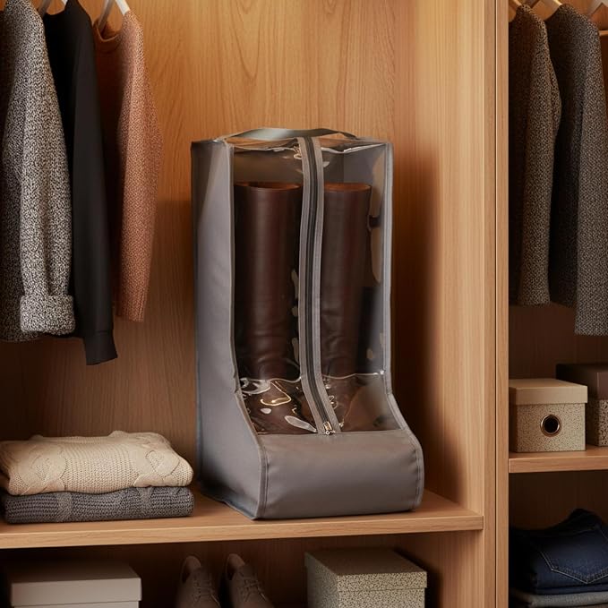 Sanwuta 4 Pcs Grey Portable Boots Bag for Cowboy Boots Tall Boot Storage Bags Portable Waterproof Protector Tools for Travel and Daily Wardrobe Shoe Cabinet and Other Home