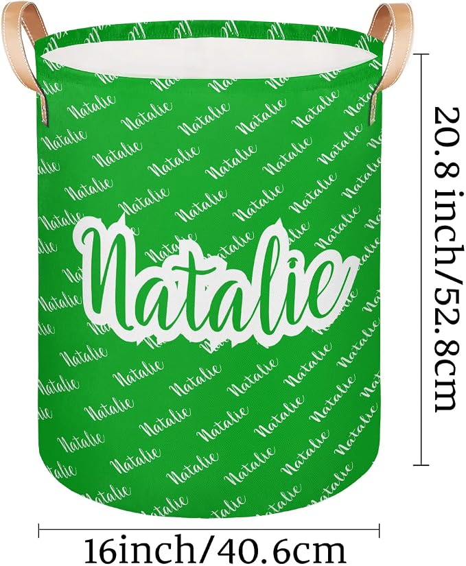 Personalized Laundry Basket, Custom Gift Laundry Hamper, Collapsible Nursery Waterproof Laundry Baskets, Dirty Clothes Toy Hamper with Handles Name Green