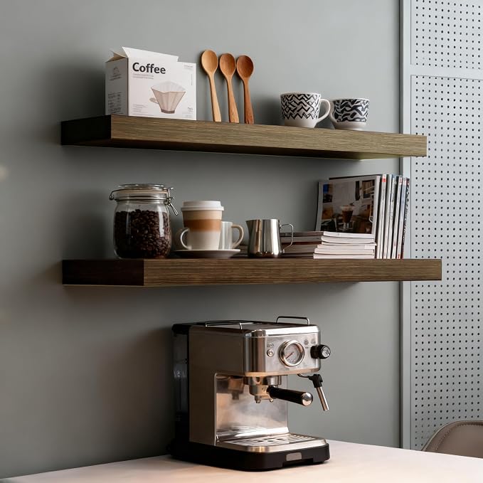 Floating Shelves for Wall,Wall Shelves for Decor Storage,Display Shelving 24 inch Set of 2,Wall Mounted Wood Shelf for Bedroom,Living Room,Bathroom,Kitchen,Brown (2pcs,Brown)