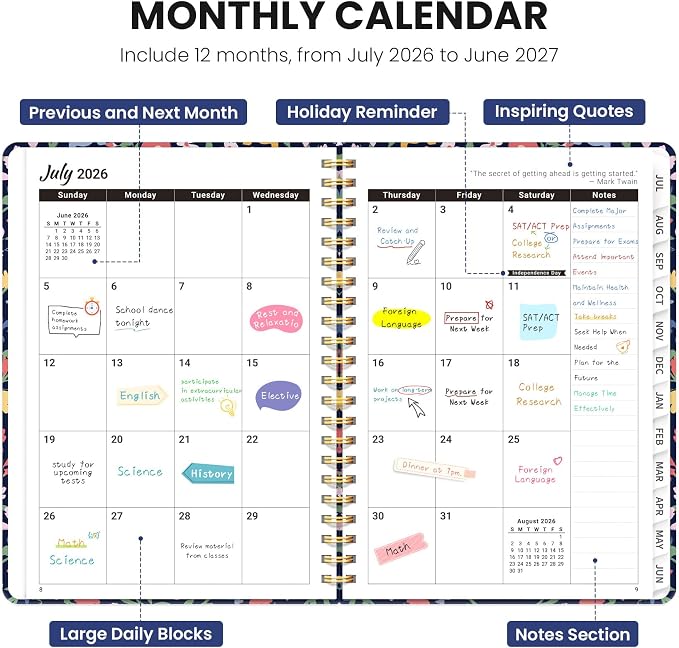 Planner 2026-2027, Hardcover Monthly and Weekly Academic Planner July 2026 - June 2027, Teacher and Student Calendar Agenda Book with Tabs, A5 (6.3" x 8.5"), Ideal for School and Office, Dachshund Party